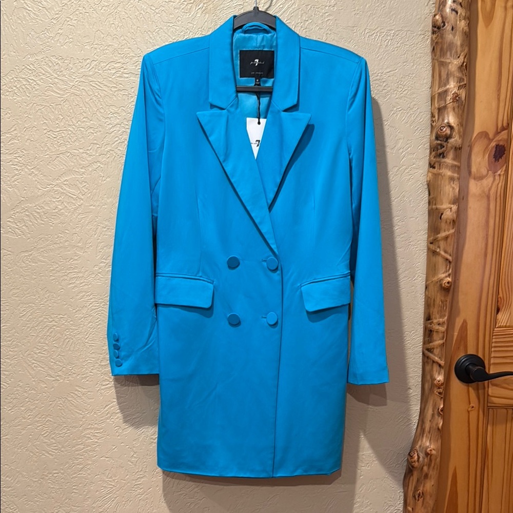 7 For All Mankind Blue Tailored Blazer with Structured Shoulders